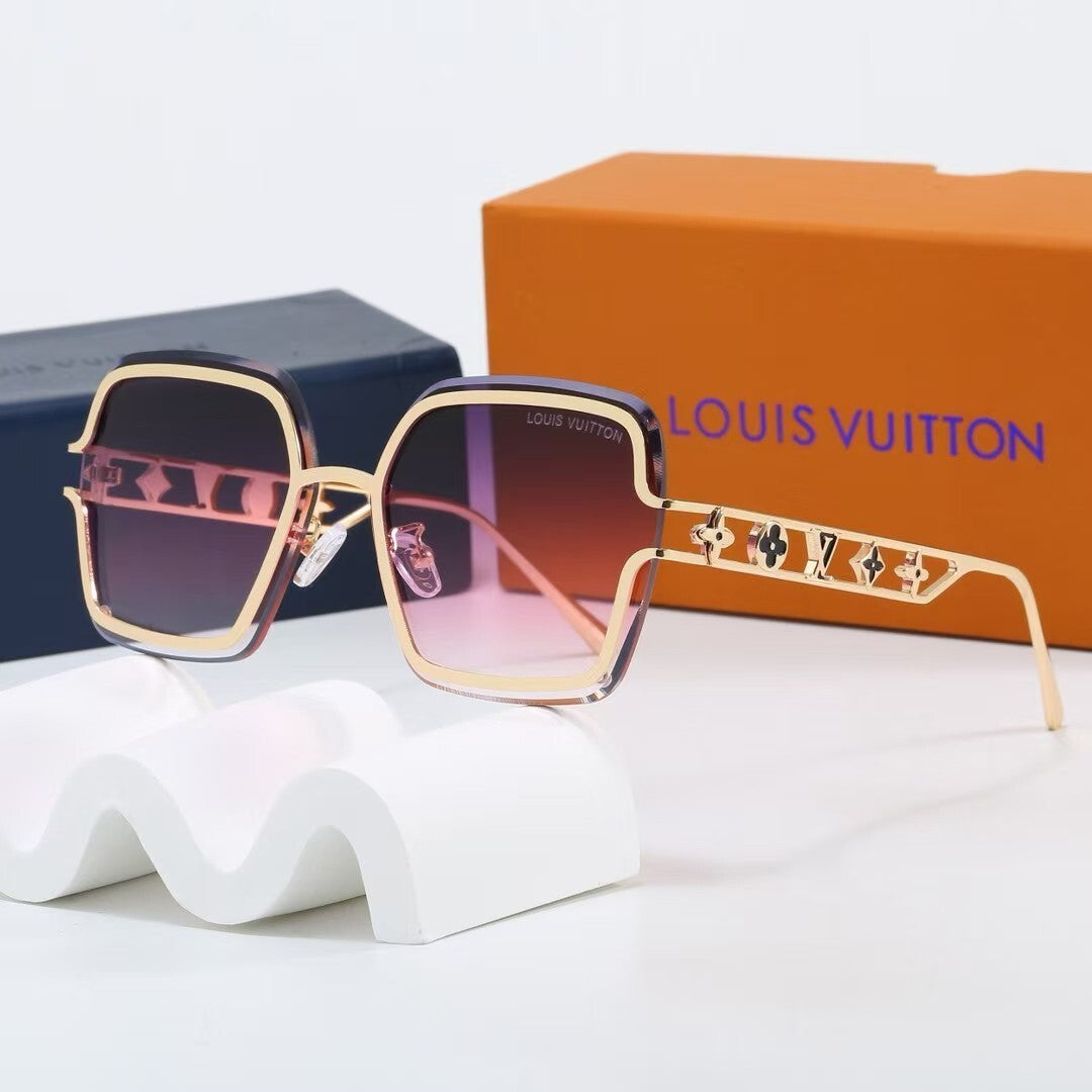 Metal Oversized Frame Sunglasses with Monogram Temples