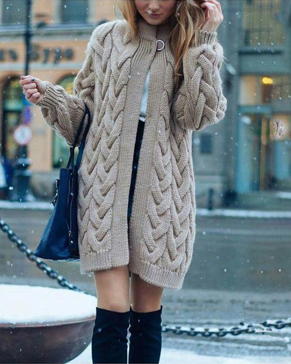 Ruffle Comfy Round Neck Loose Cardigan Sweater